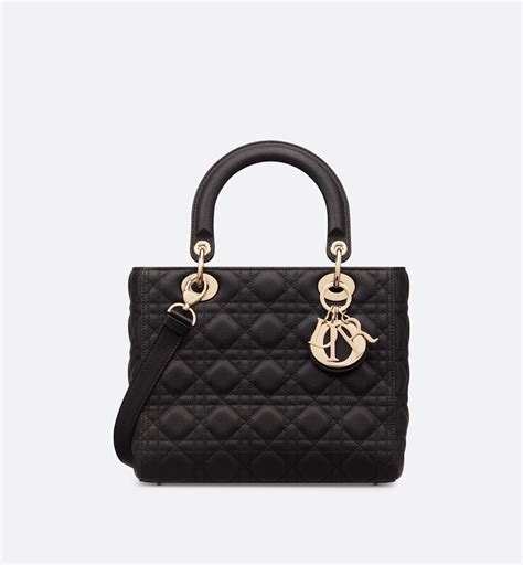 Medium Lady Dior Bag Black Grained Cannage Calfskin 